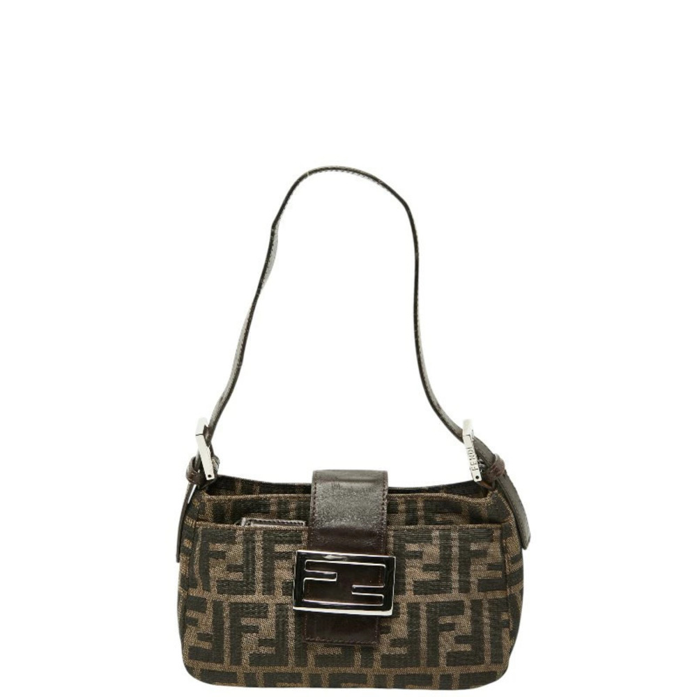 Fendi Zucca Mamma Baguette Shoulder Bag Hobo Brown Canvas Leather